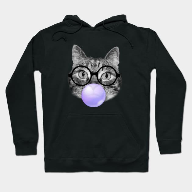 Hipster cat and a purple bubble gum Hoodie by Purrfect